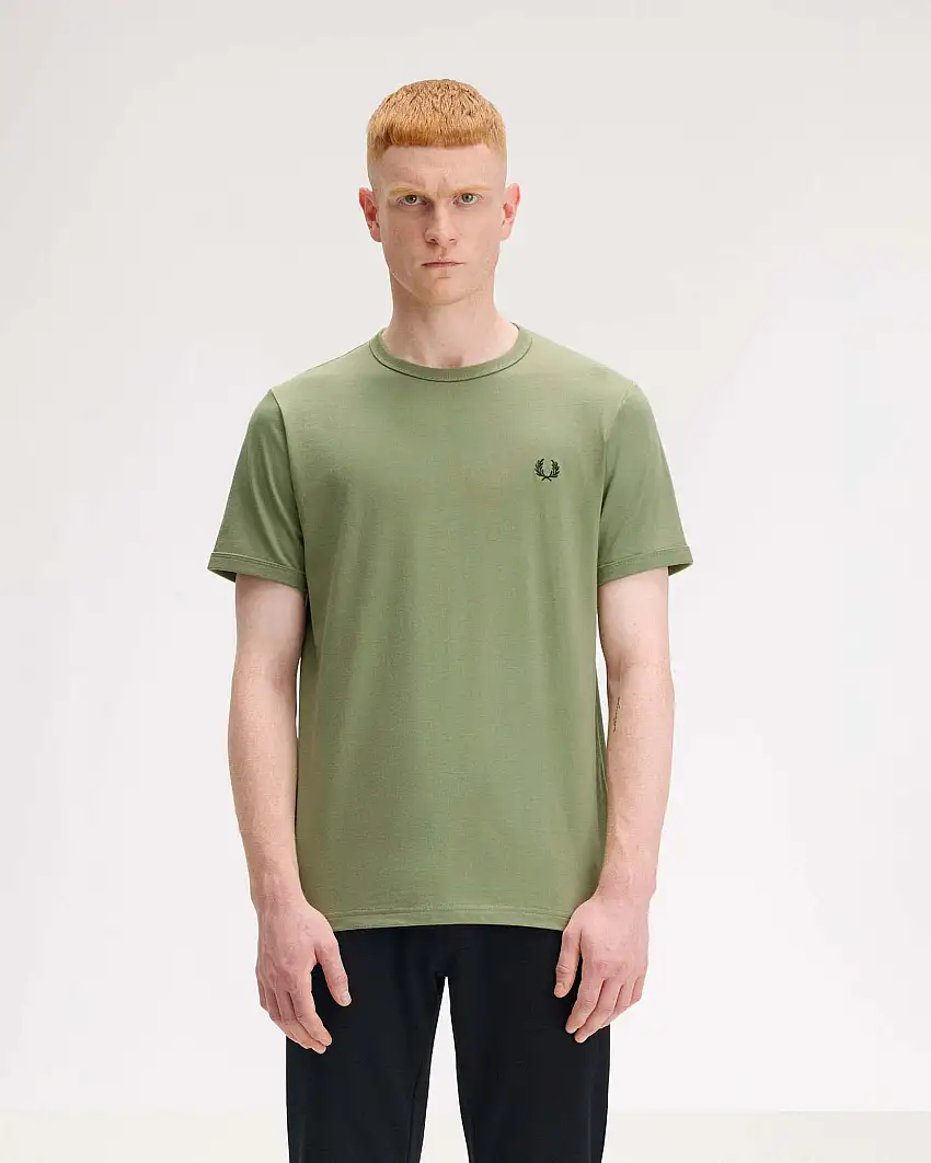 T-shirt mezza manica Fred Perry verde salvia tinta unita