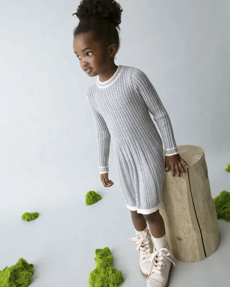 Abito Mayoral grigio e bianco in misto viscosa tricot a maniche lunghe