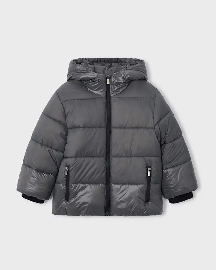 Piumino mayoral grigio piombo lucido ed opaco con cappuccio