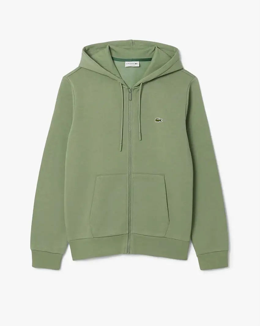 Felpa Lacoste verde salvia con cappuccio e tasche a marsupio
