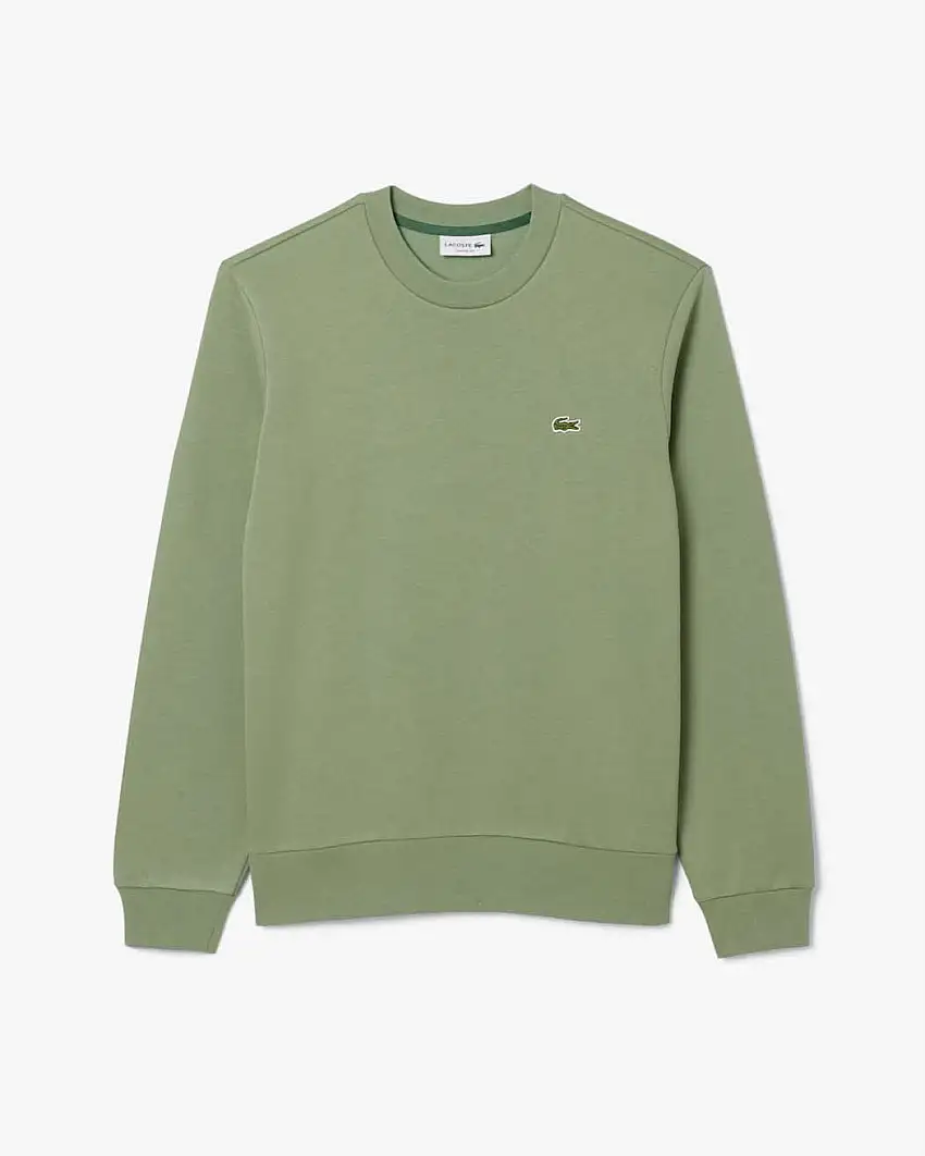 Felpa girocollo Lacoste verde salvia con logo coccodrillo ricamato sul petto