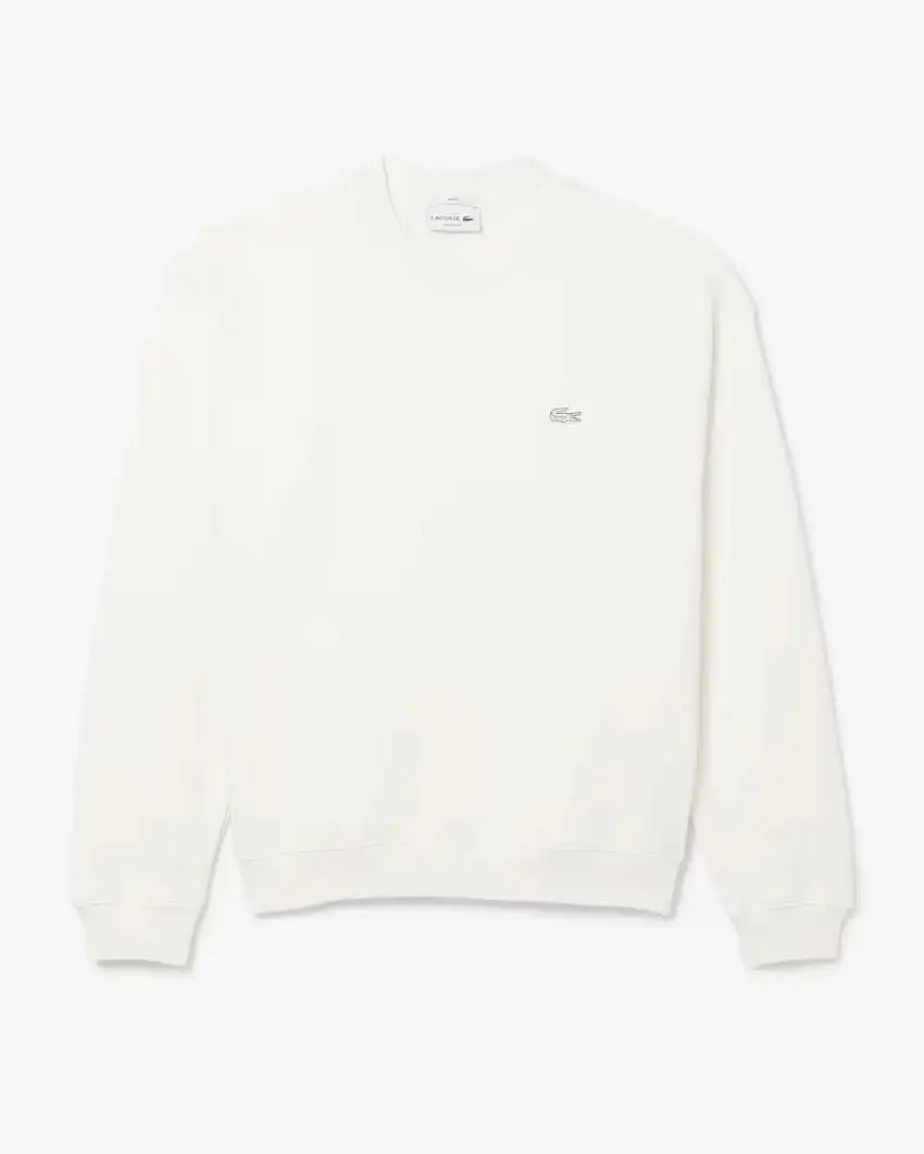 Felpa girocollo Lacoste loose-fit bianca con logo tono su tono