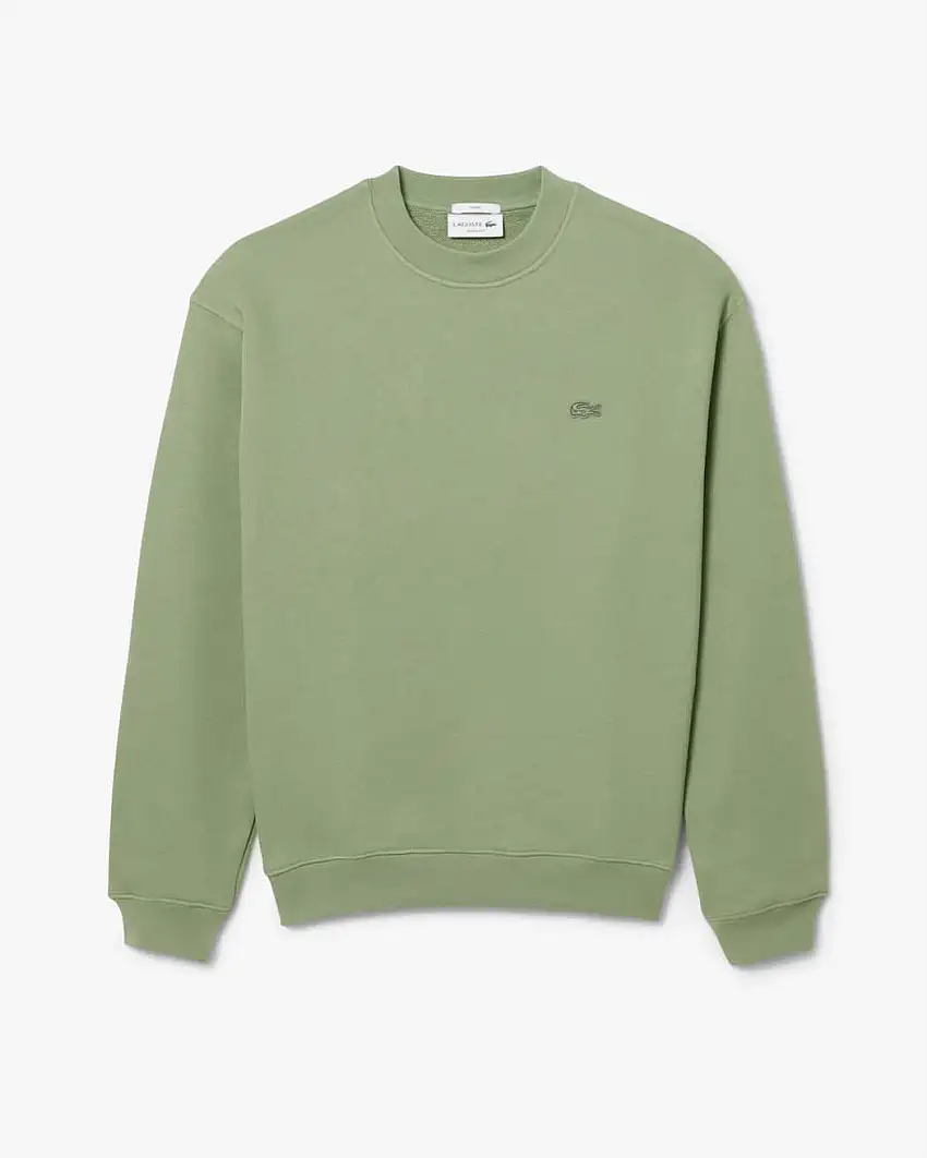 Felpa girocollo Lacoste loose-fit verde salvia con logo tono su tono