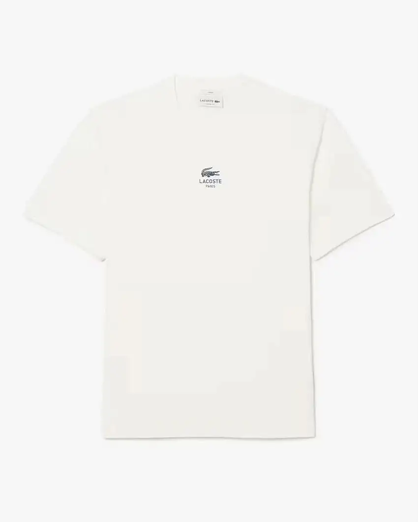 T-shirt Lacoste bianca in jersey di cotone pesante con stampa logo davanti