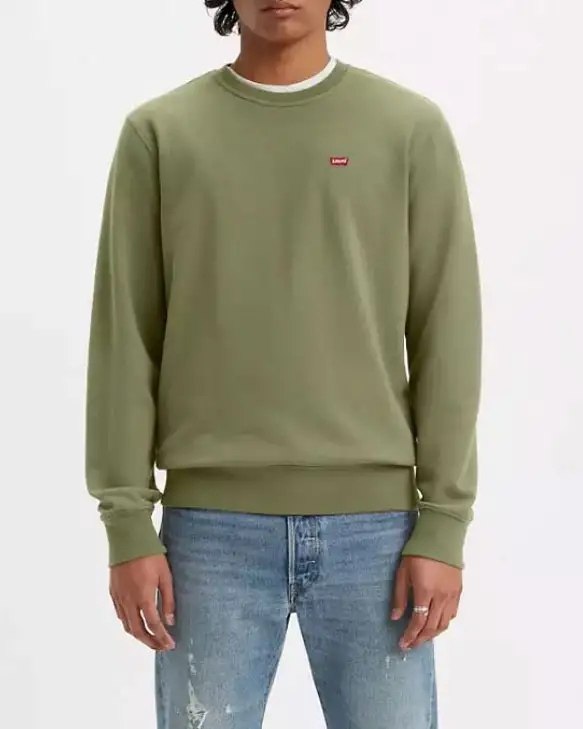 Felpa Levi's girocollo verde militare con logo batwing piccolo ricamato sul petto