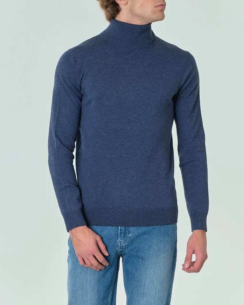 Dolcevita blu indaco tinta unita in misto lana