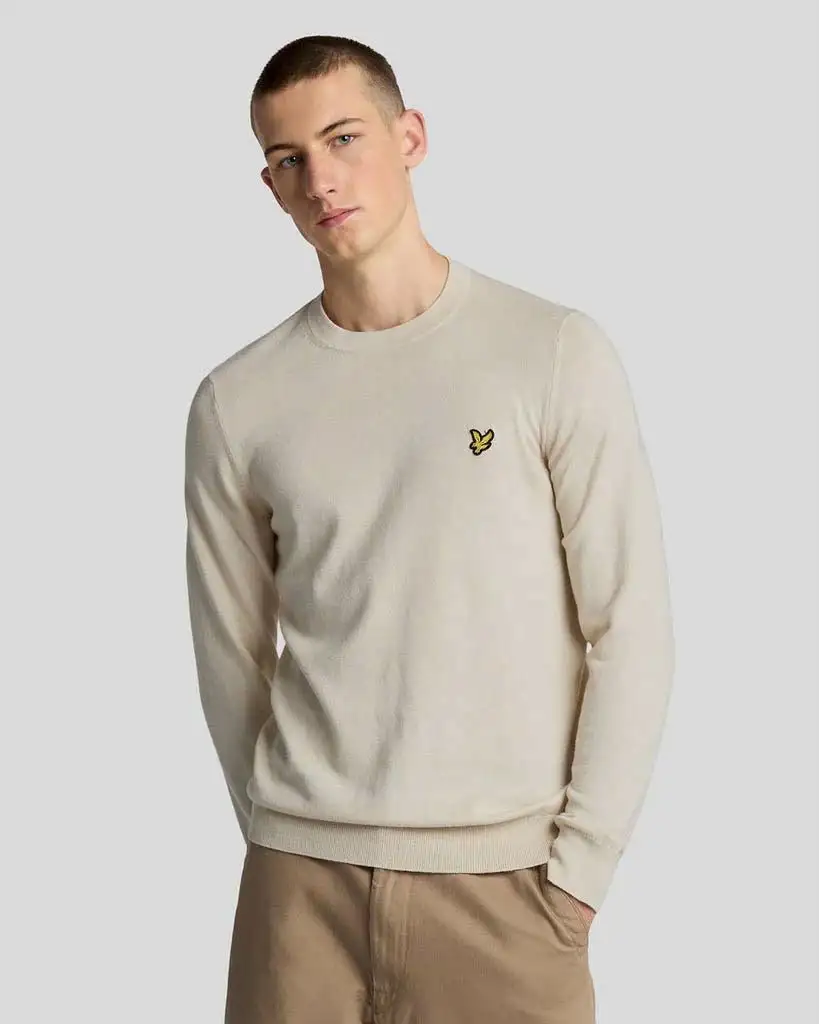 Maglia girocollo Lyle & Scott beige in misto cotone e lana merino