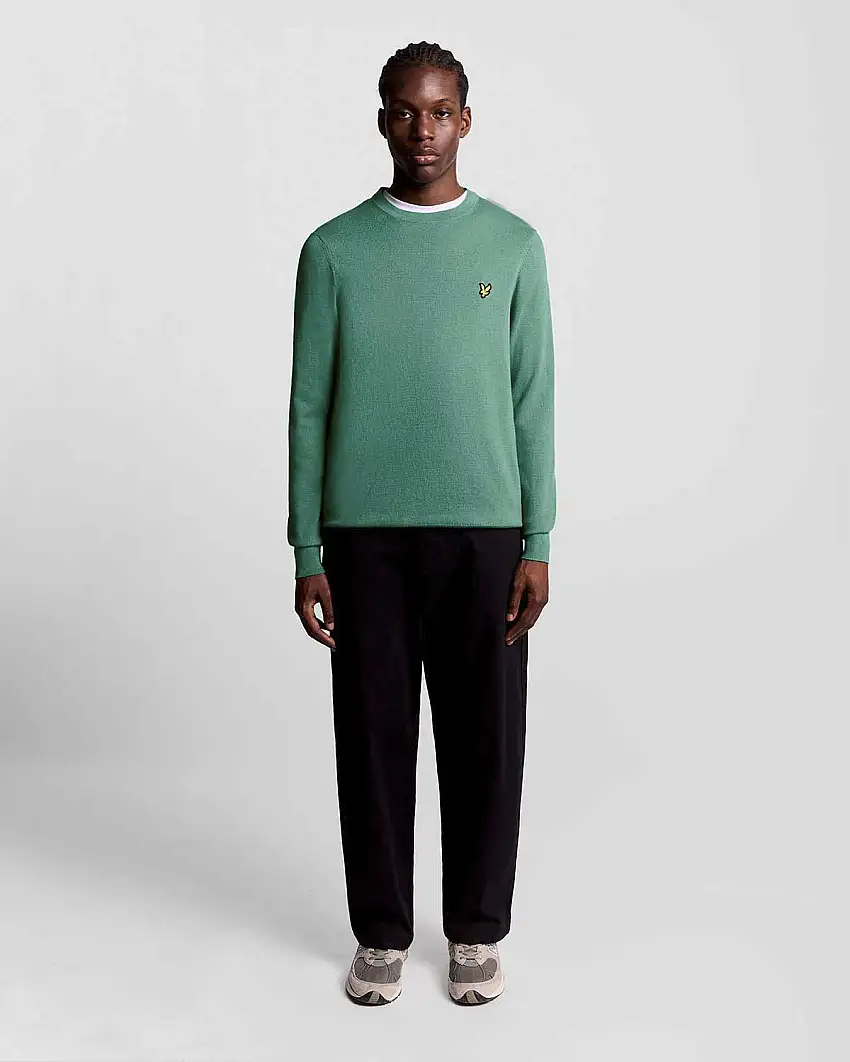 Maglia girocollo Lyle & Scott verde salvia in misto cotone e lana merino