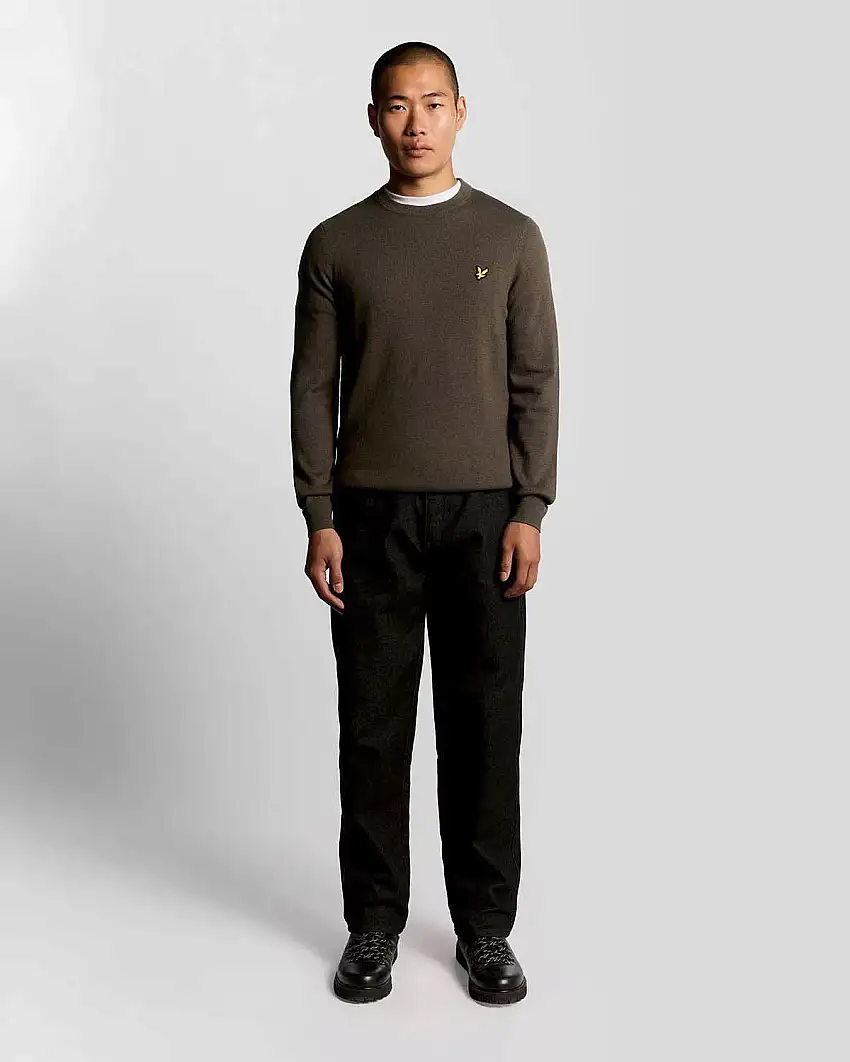 Maglia girocollo Lyle & Scott marrone in misto cotone e lana merino