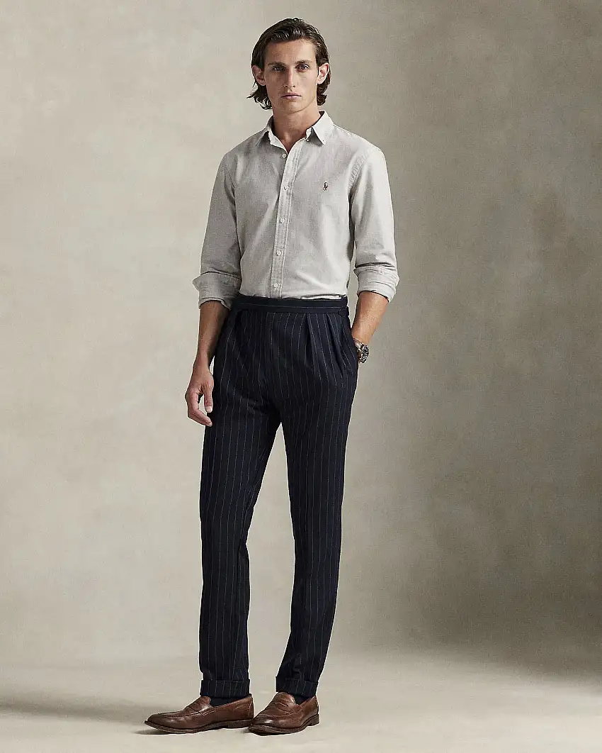 Camicia custom-fit Polo Ralph Lauren grigia in Oxford con colletto button-down e logo ricamato sul petto