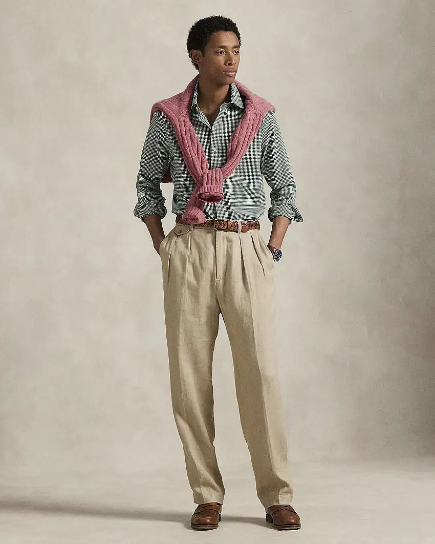 Camicia Polo Ralph Lauren custom-fit in popeline di cotone stretch a fantasia vichy bianco e verde con colletto button-down