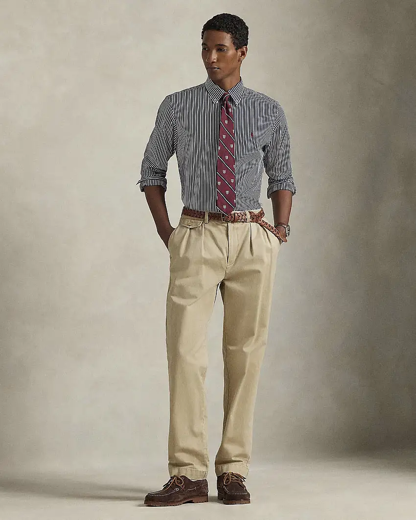 Camicia slim-fit Polo Ralph Lauren a righe bianche e blu in popeline di cotone stretch con colletto button-down