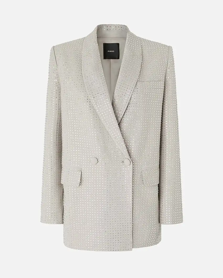 Blazer color ghiaccio doppiopetto Pinko con strass applicati all over tono su tono