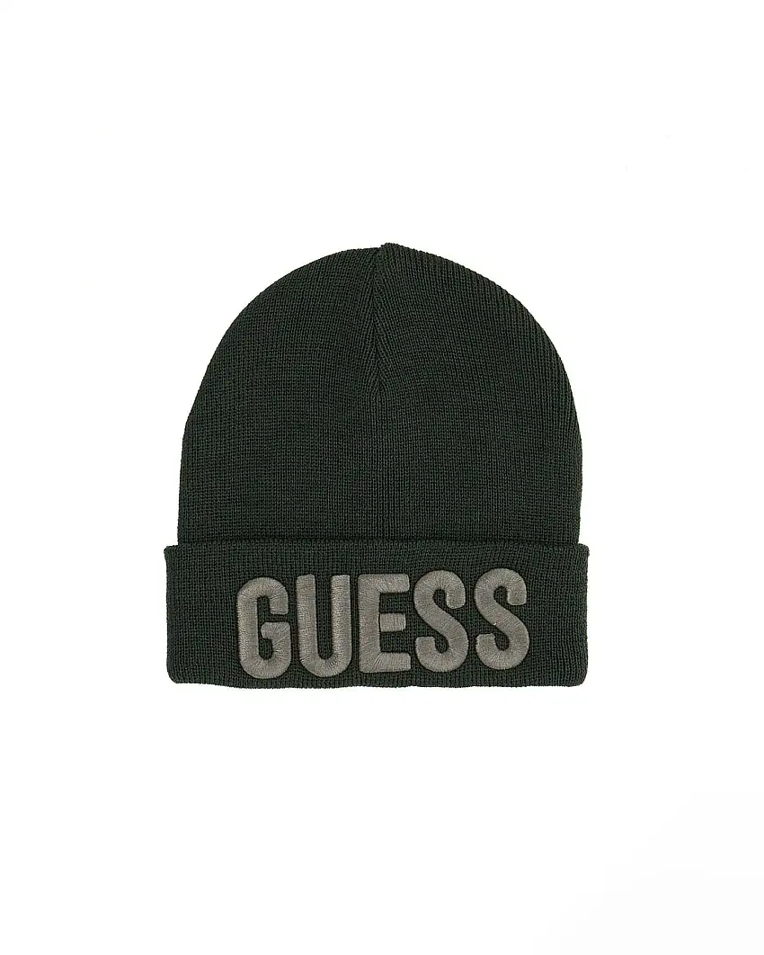 Berretto Guess verde in misto viscosa con scritta logo in tono