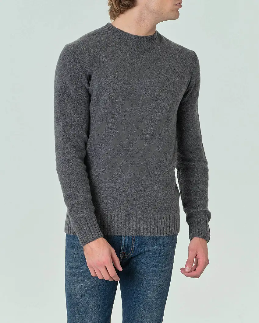 Maglia girocollo grigio antracite in cotone stretch bouclé
