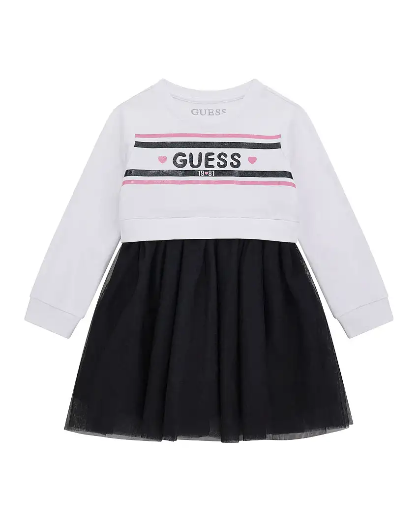 Abito Guess bianco e nero in puro cotone con gonna in tulle