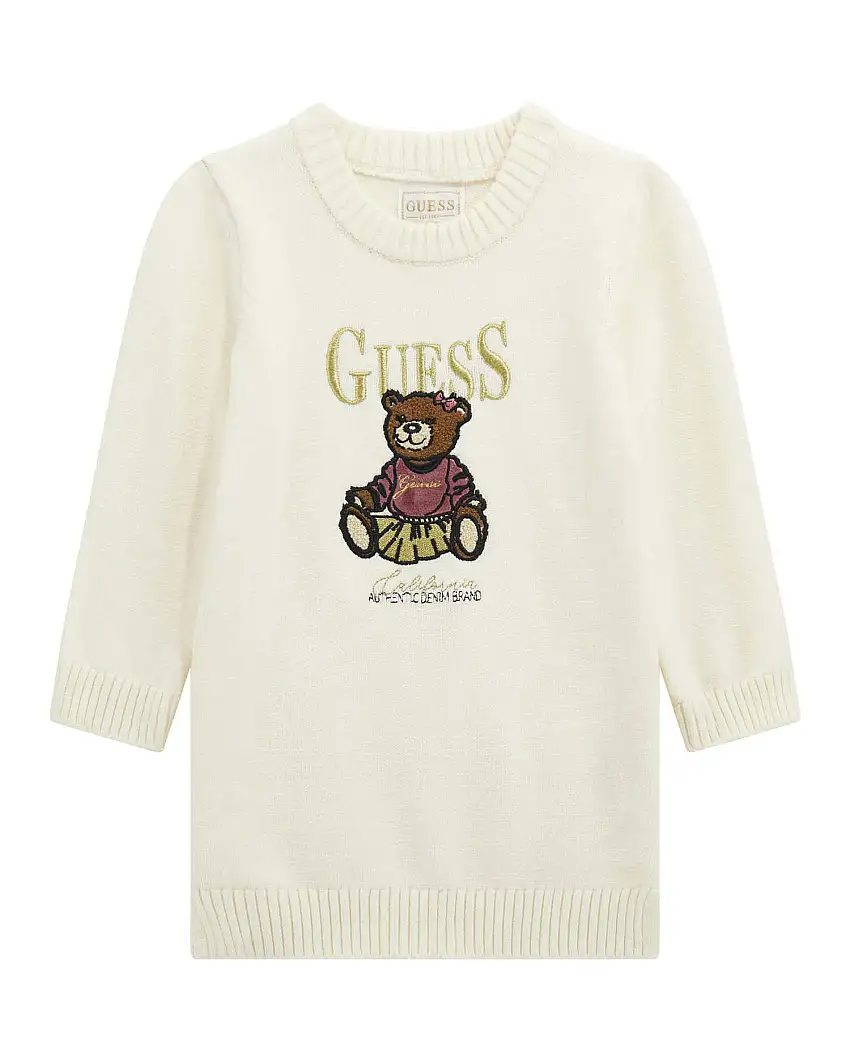 Abito Guess in maglia avorio di visto viscosa con orsetta
