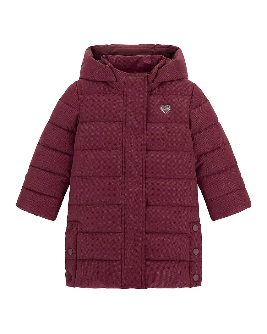 Maxi piumino Guess bordeaux effetto lurex trapuntato con cappuccio