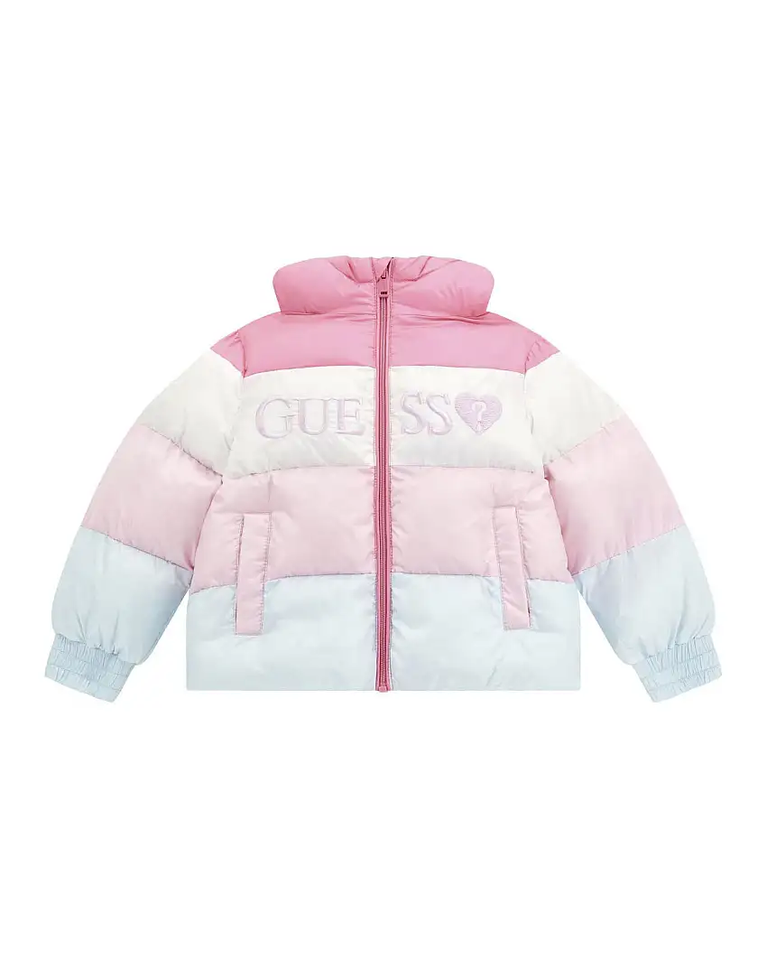 Piumino Guess a righe colori pastello con cappuccio