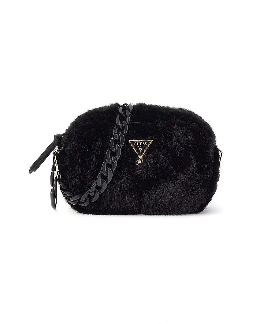 Borsa a saponetta Guess nera in ecopelliccia con tracolla