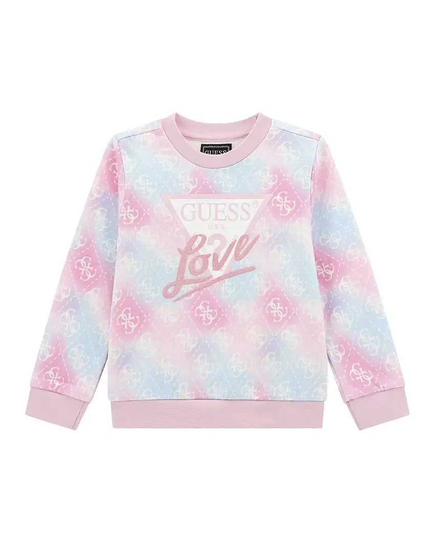 Felpa Guess rosa e azzurra in puro cotone con fantasia sfumata e logo monogram