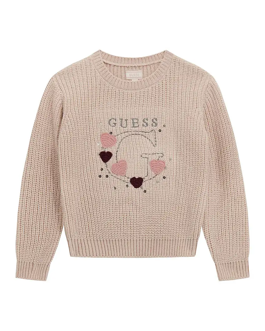 Maglioncino Guess rosa con logo e cuori