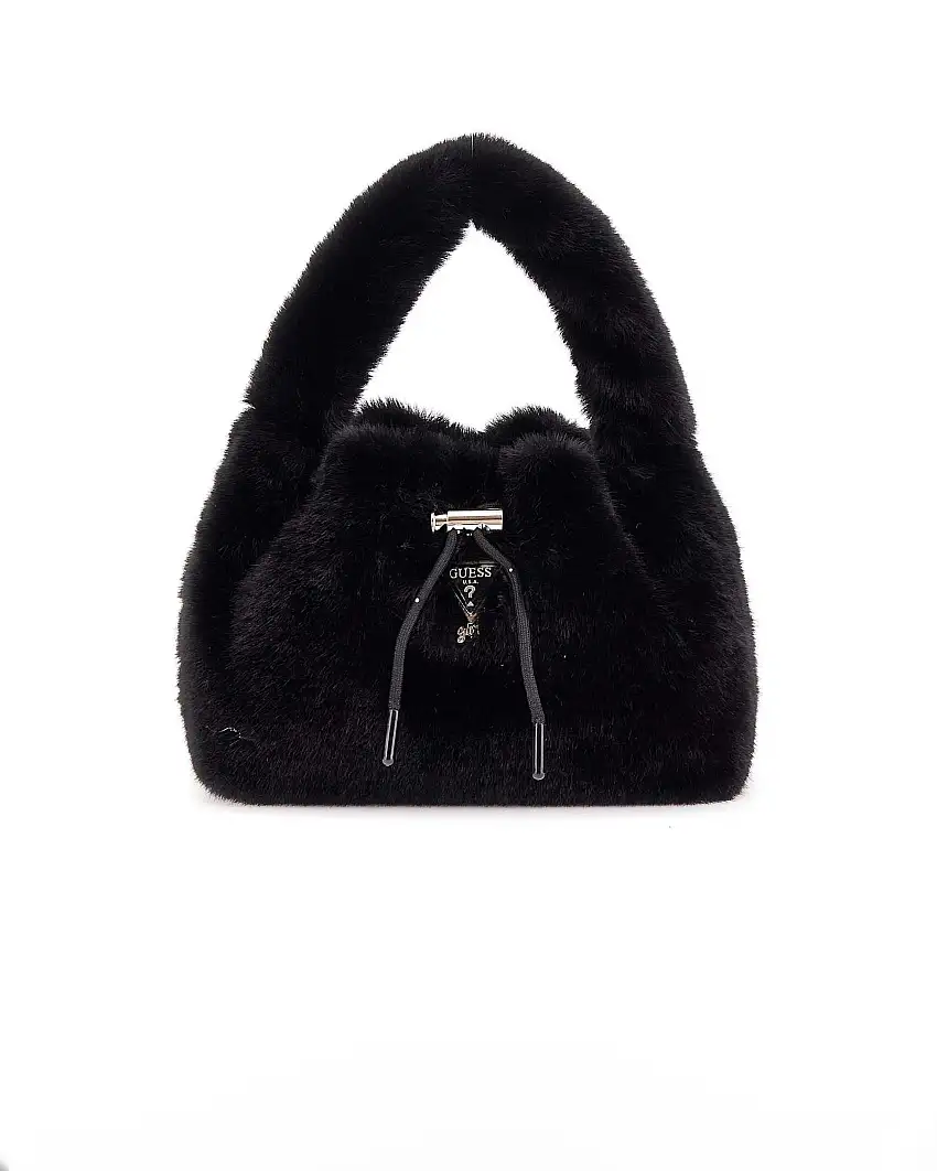 Borsa a sacchetto Guess in ecopelliccia nera