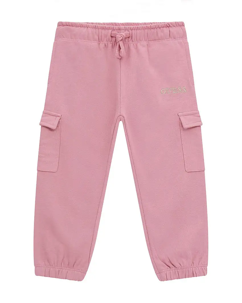 Pantalone cargo Guess in felpa di puro cotone rosa antico