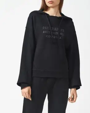 Felpa nera cropped in cotone con cappuccio e scritta logo stampa gommata