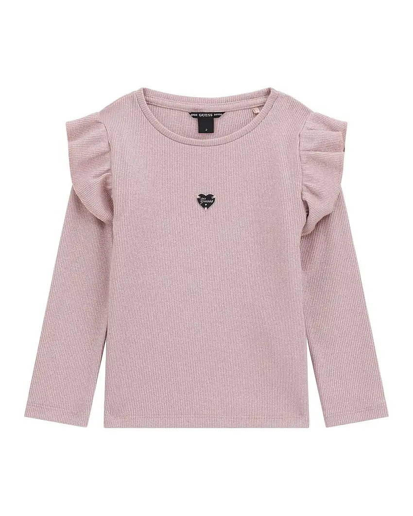 T-shirt Guess rosa in lurex con volant