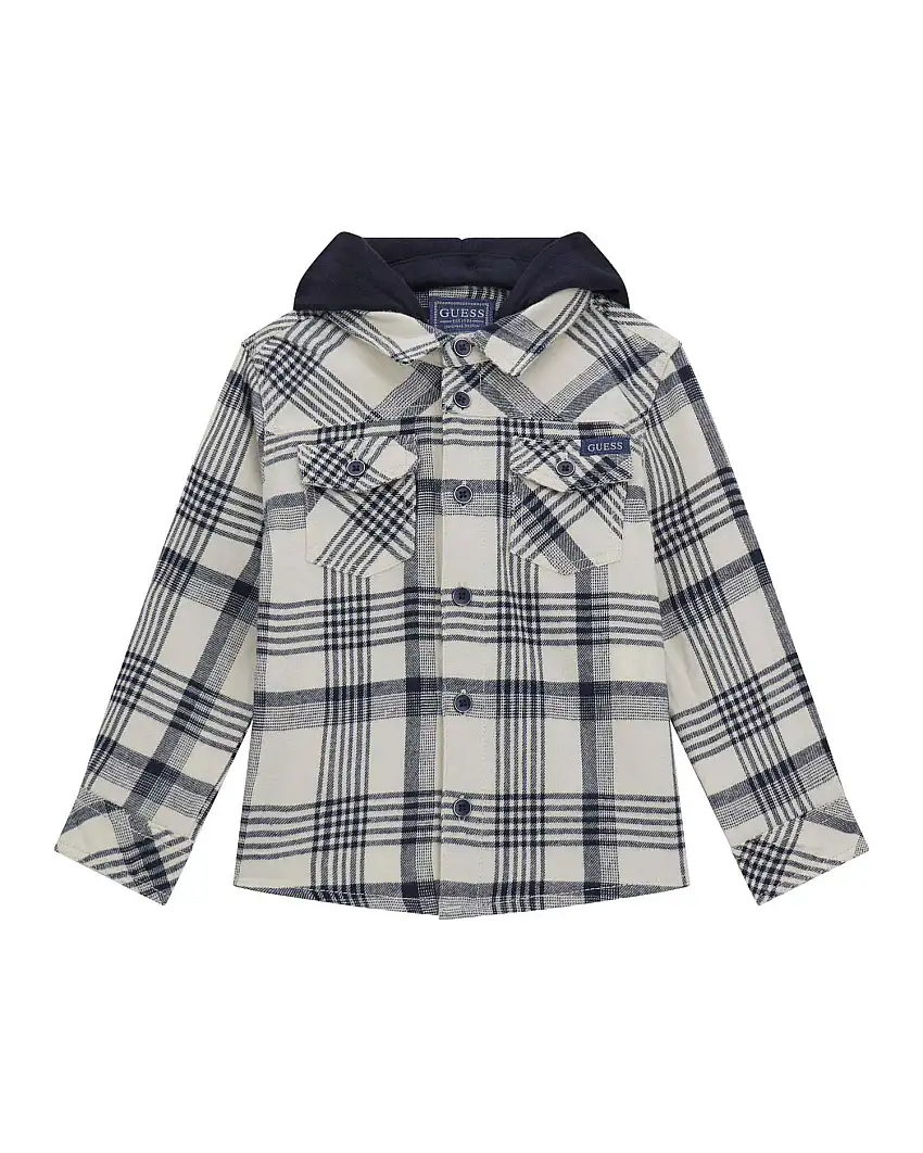 Camicia Guess in puro cotone blu e avorio con cappuccio