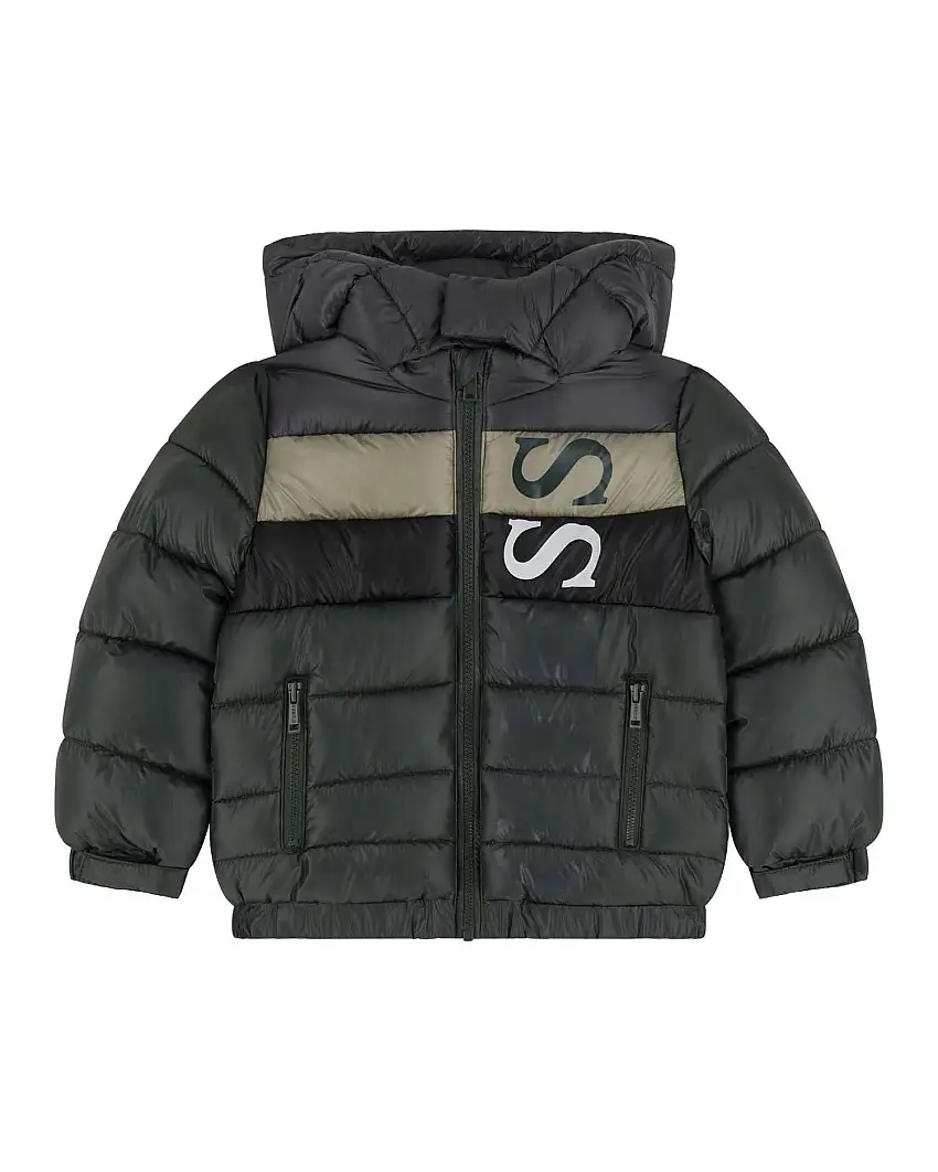 Piumino Guess in nylon verde con cappuccio