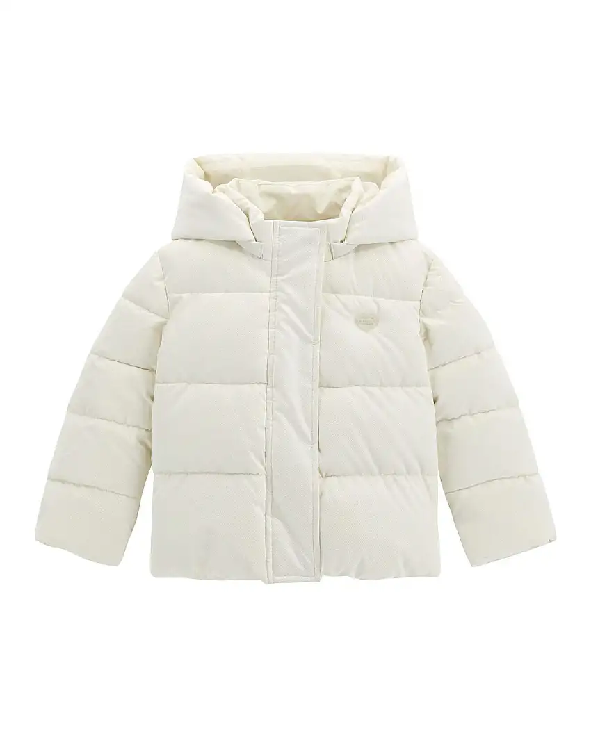 Piumino Guess color latte effetto lurex trapuntato con cappuccio