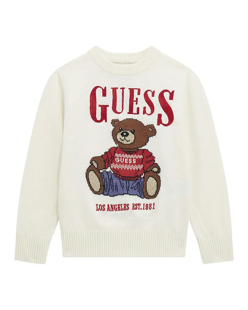 Maglioncino Guess avorio in misto cotone con orsetto