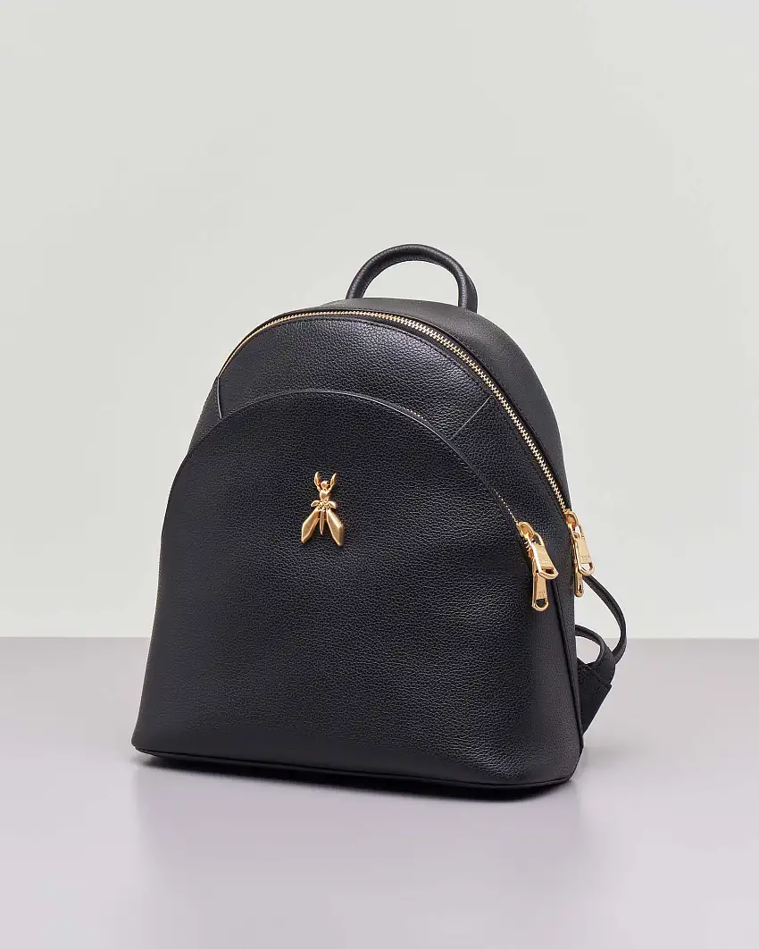 Zaino nero in pelle effetto martellato con Fly dorato e doppio scomparto