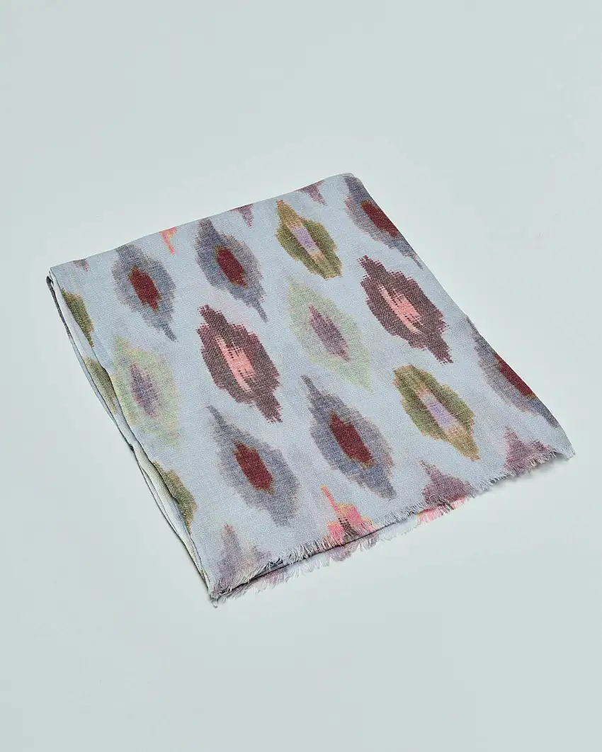 Sciarpa Raja grigia con fantasia a macchie multicolor in pura lana