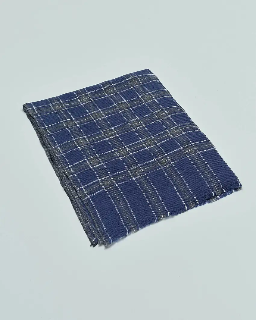 Sciarpa Raja blu indaco in pura lana a fantasia check grigi