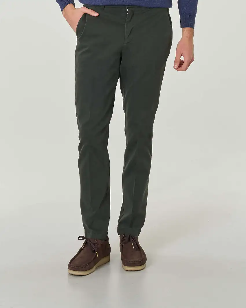 Pantalone chino Brera verde in gabardina di cotone stretch