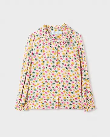 Camicia a maniche lunghe in viscosa con fantasia fiorellini multicolor 6-12 anni