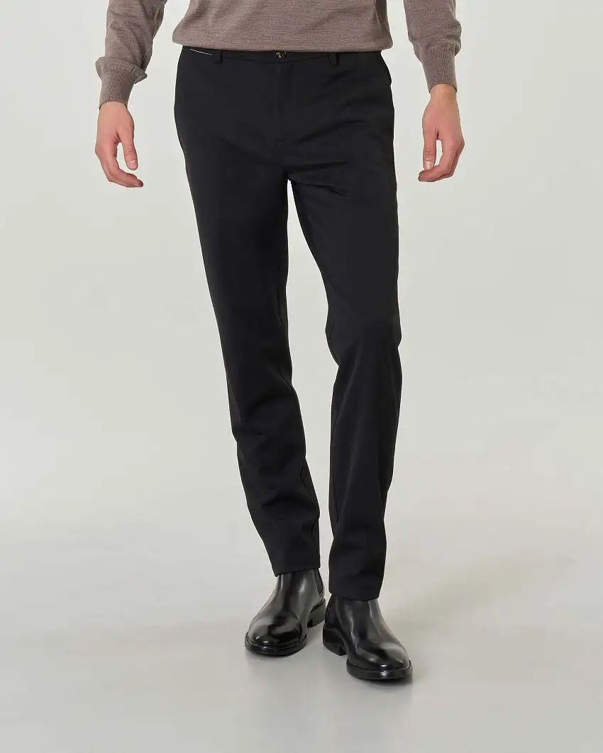 Pantalone chino nero in tessuto tecnico stretch di lana