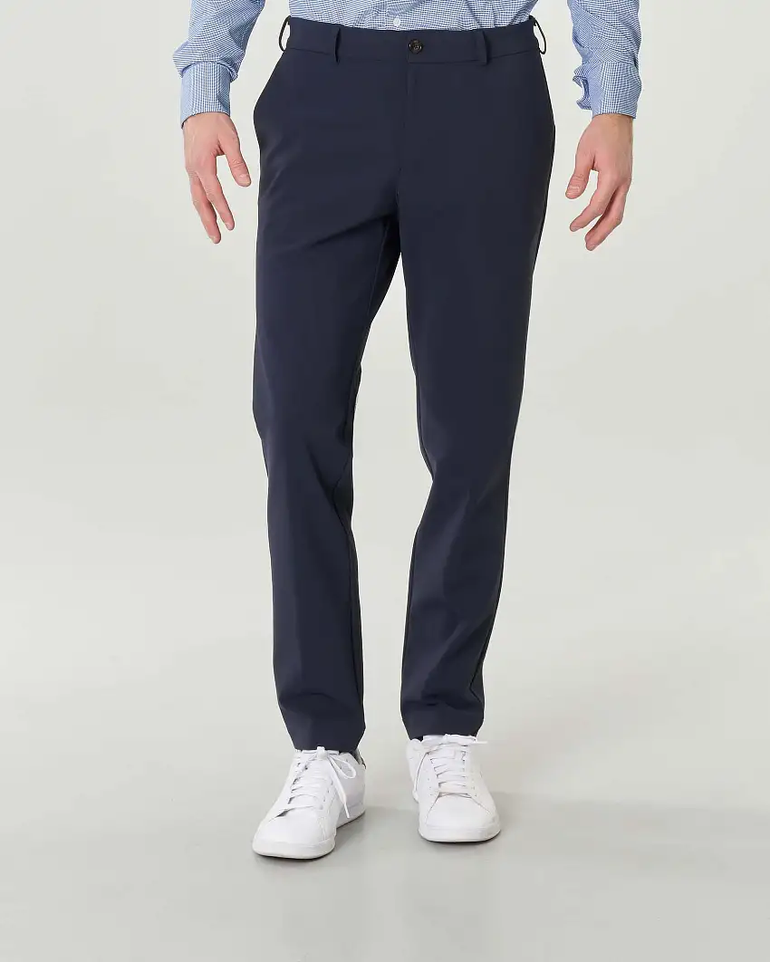 Pantaloni slim fit blu in tessuto tecnico doppiato