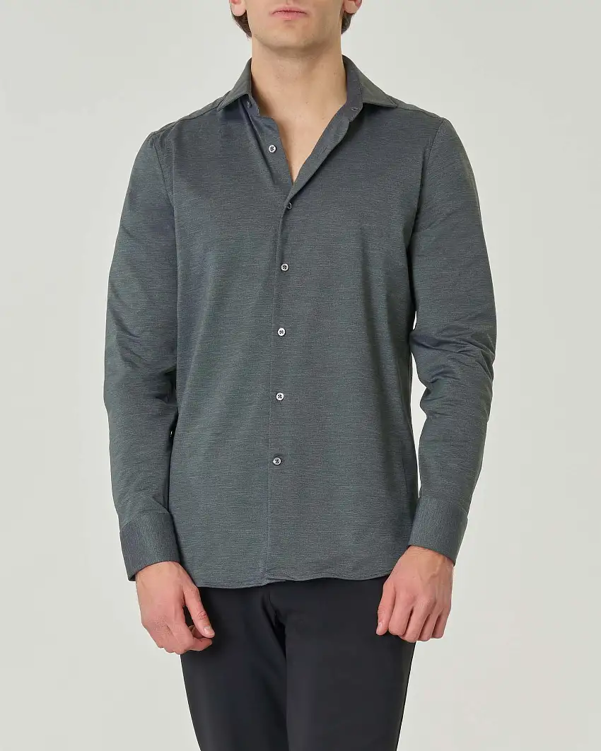 Camicia verde salvia in tessuto tecnico hyper comfort effetto jersey