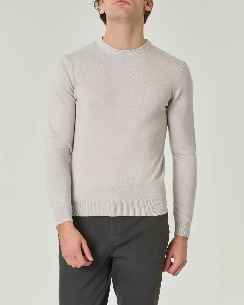 Maglia girocollo Pellizzari color cenere in misto lana e cachemire finezza 12