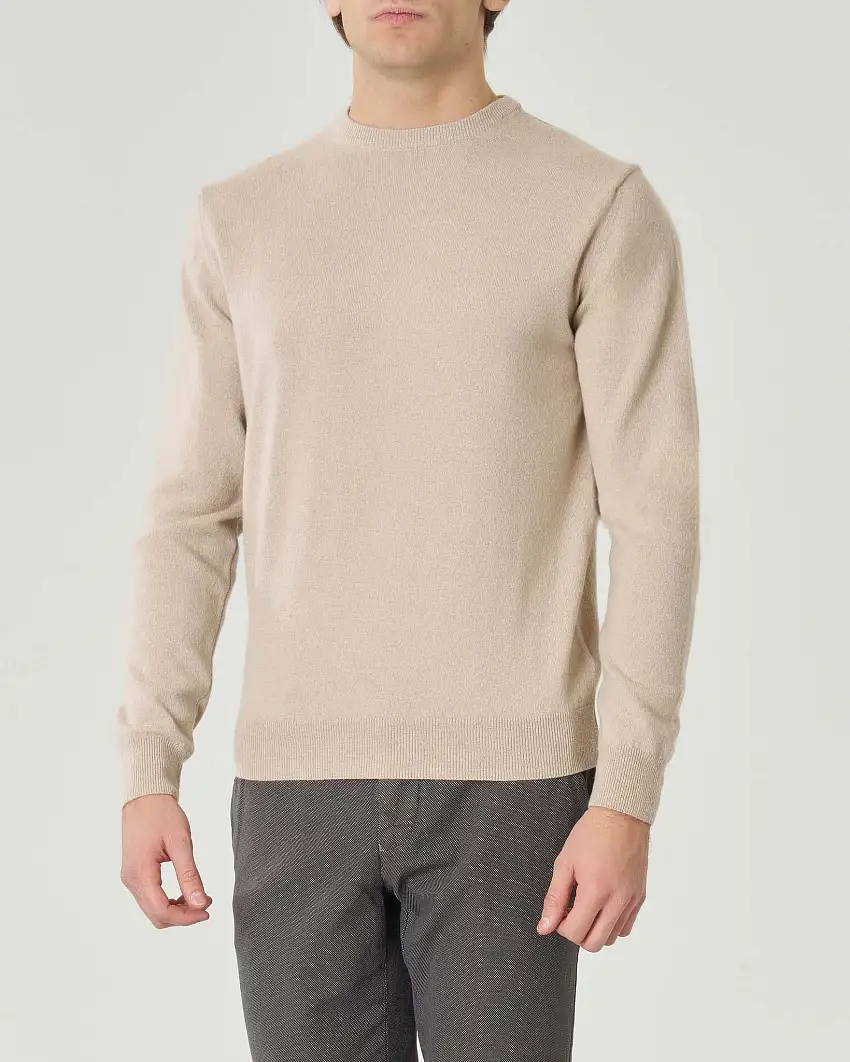 Maglia girocollo Pellizzari beige in misto lana e cachemire finezza 12