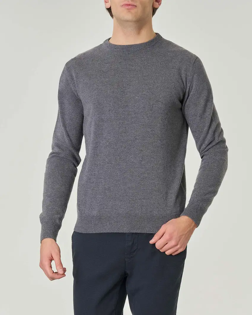 Maglia girocollo Pellizzari grigio antracite in misto lana e cachemire finezza 12