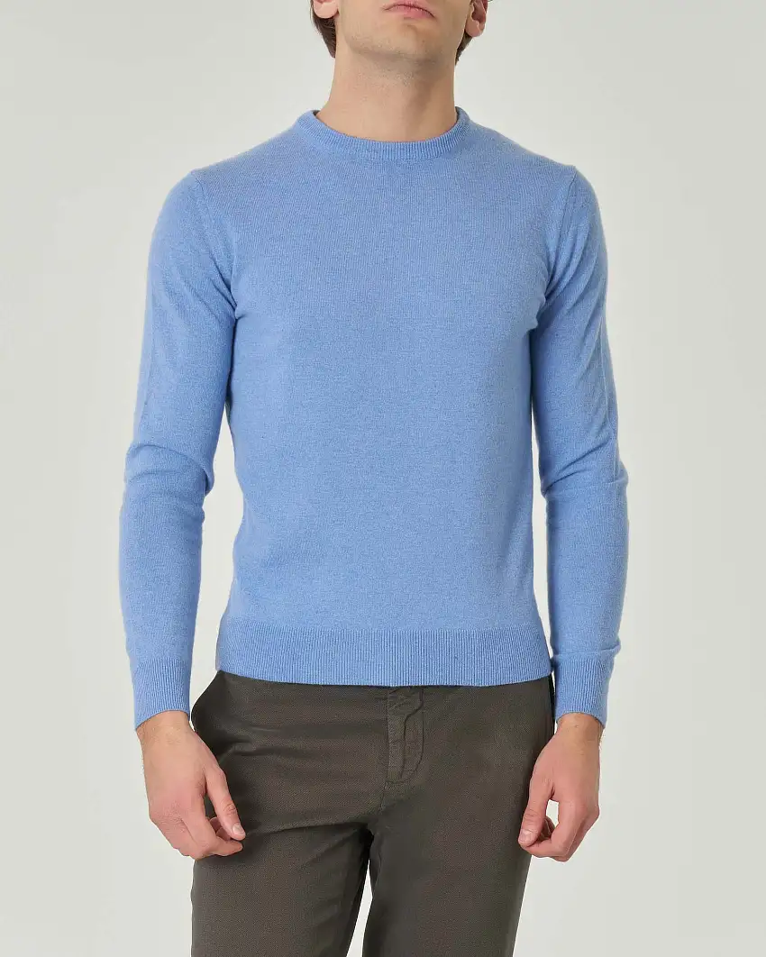 Maglia girocollo Pellizzari azzurra in misto lana e cachemire finezza 12