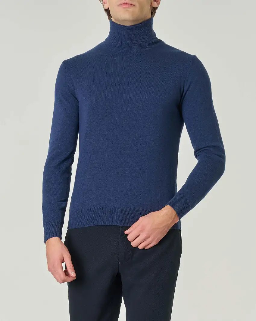 Dolcevita Pellizzari blu indaco in misto lana e cachemire finezza 12
