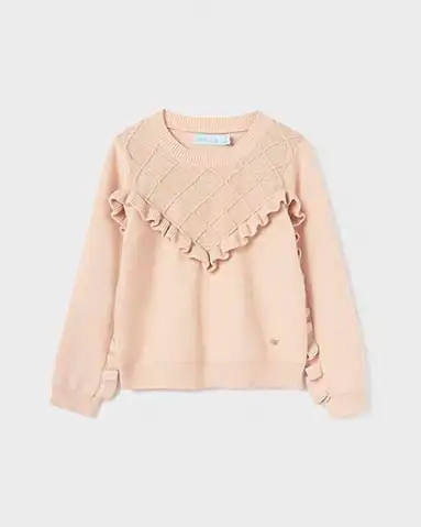 Maglia beige girocollo con inserti rouches 4-14 anni