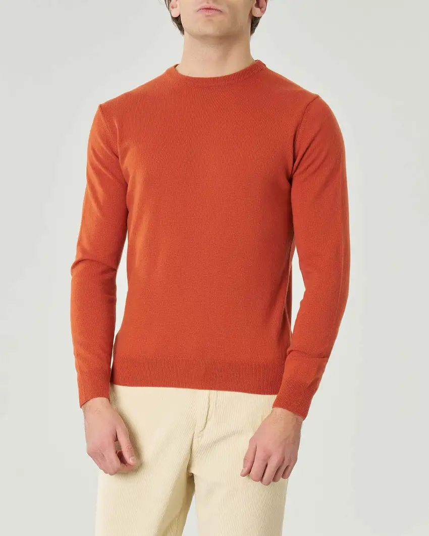 Maglia girocollo Pellizzari arancione in misto lana e cachemire finezza 12