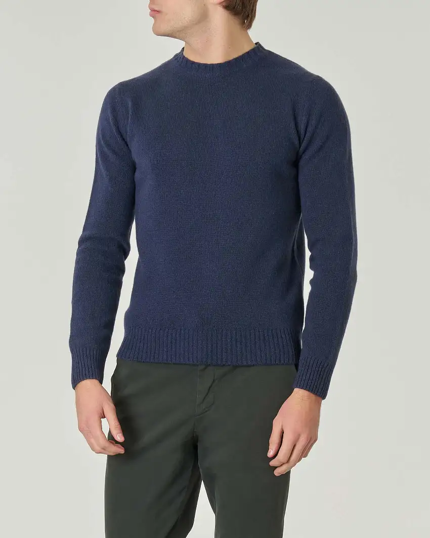 Maglia girocollo Pellizzari blu indaco in misto lana e cachemire finezza 7